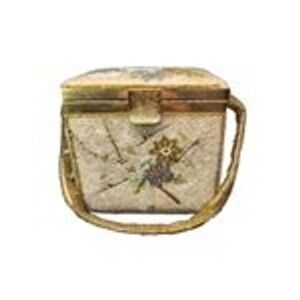 Vintage Tori Beaded Box Purse Made in Japan Cream Floral Top Handle Evening Bag